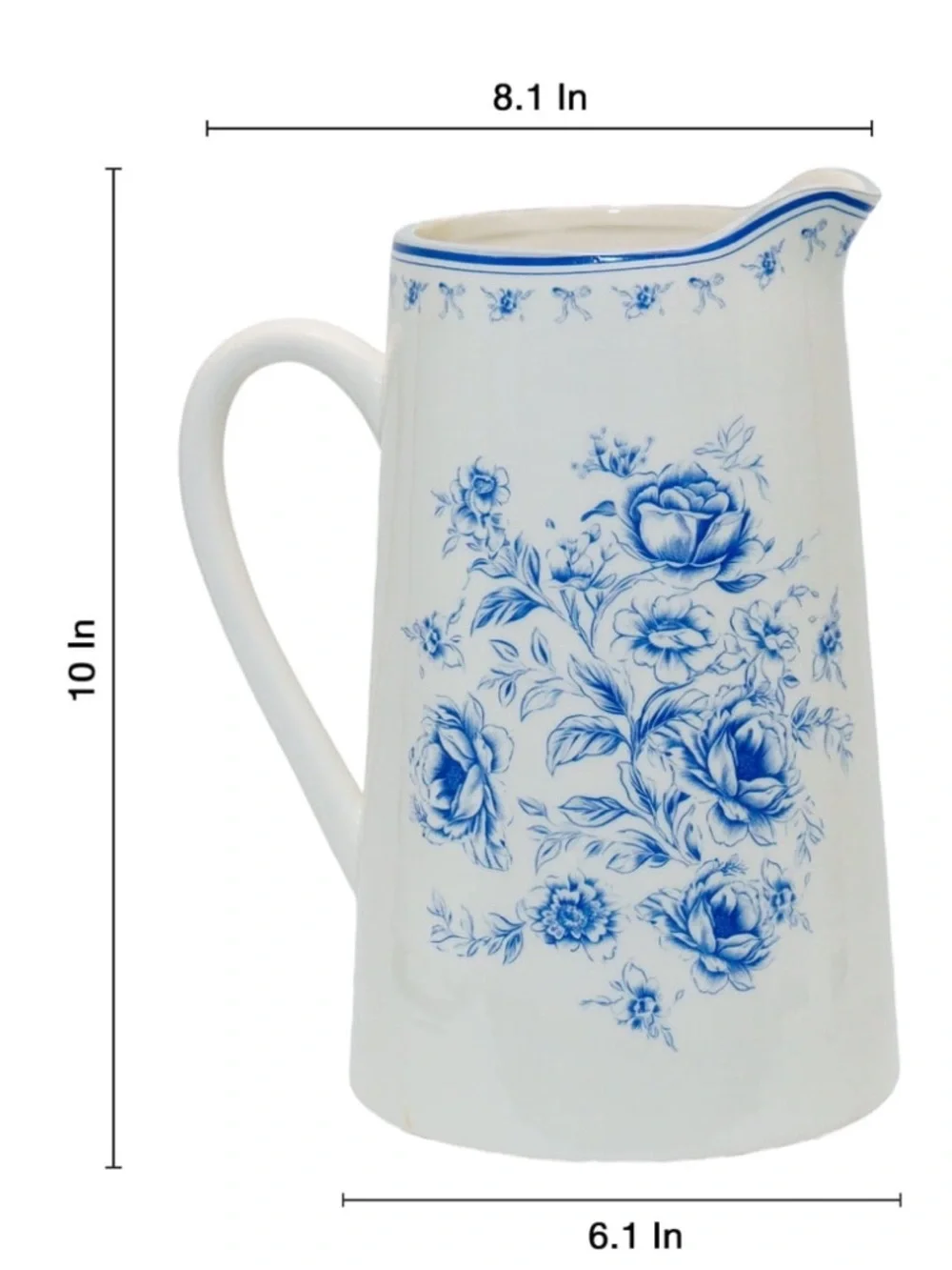 My Texas House Floral Stoneware Pitcher, Blue and White, 3 qt